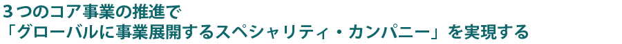 ３つのコア事業の推進で「グローバルに事業展開するスペシャリティ・カンパニー」を実現する